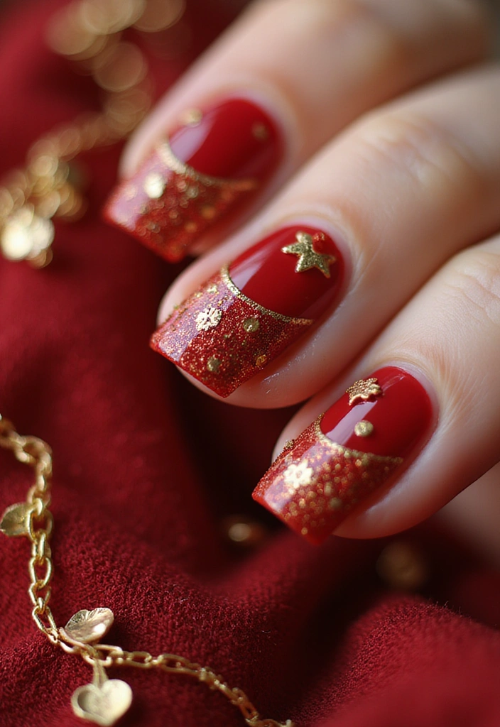 20 Eye-Catching Cherry Nail Designs for the Aesthetic Lover! - 12. Cherry and Gold Accents
