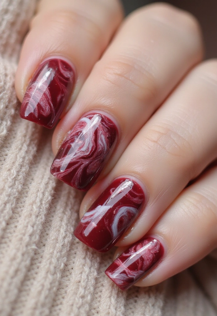 20 Eye-Catching Cherry Nail Designs for the Aesthetic Lover! - 17. Cherry Marble Nails