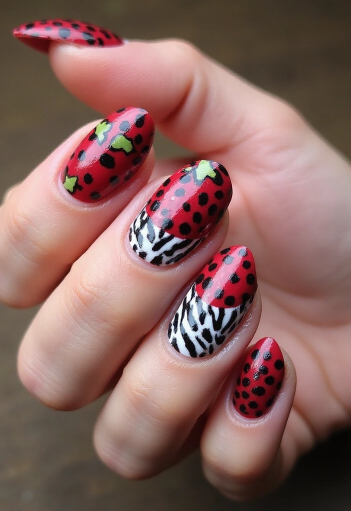 20 Eye-Catching Cherry Nail Designs for the Aesthetic Lover! - 19. Cherry and Animal Prints