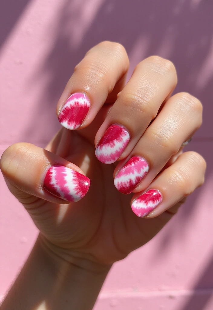20 Eye-Catching Cherry Nail Designs for the Aesthetic Lover! - 20. Cherry Tie-Dye Nails