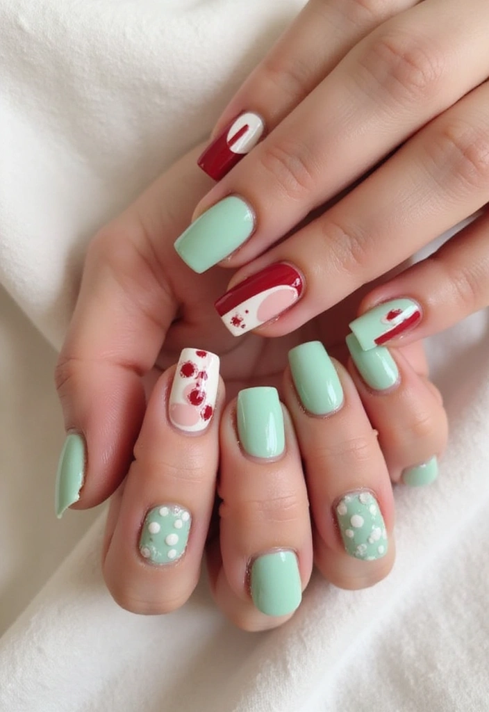 20 Eye-Catching Cherry Nail Designs for the Aesthetic Lover! - 3. Cherry and Mint Combo