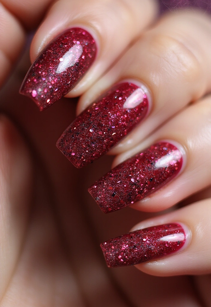 20 Eye-Catching Cherry Nail Designs for the Aesthetic Lover! - 6. Glittery Cherry Glam