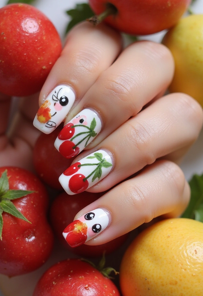 20 Eye-Catching Cherry Nail Designs for the Aesthetic Lover! - 7. Cherry Fruit Nail Art
