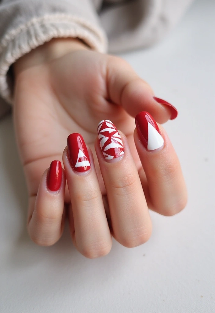 20 Eye-Catching Cherry Nail Designs for the Aesthetic Lover! - 8. Cherry Geometric Designs