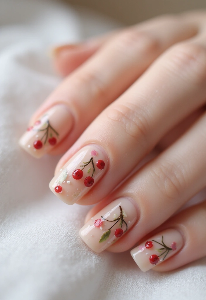 20 Eye-Catching Cherry Nail Designs for the Aesthetic Lover! - 9. Cherry and Floral Fusion