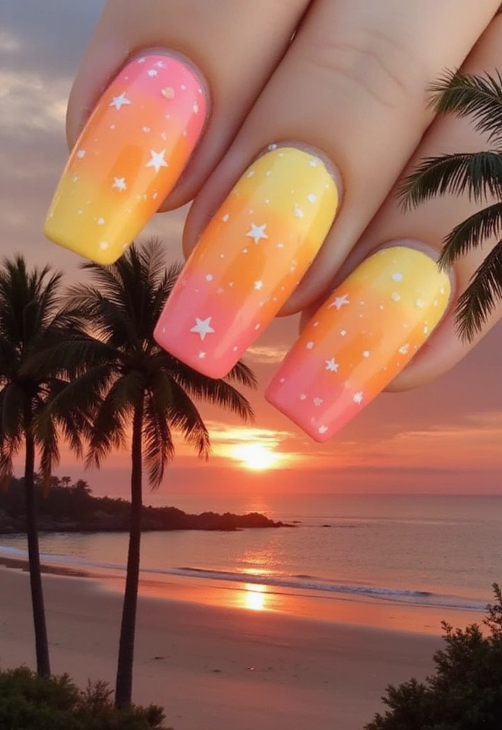 20 Summer Yellow Nails That Will Brighten Up Your Day (Don't Miss #10!) - 10. Sunset Splendor (Don’t Miss This!)