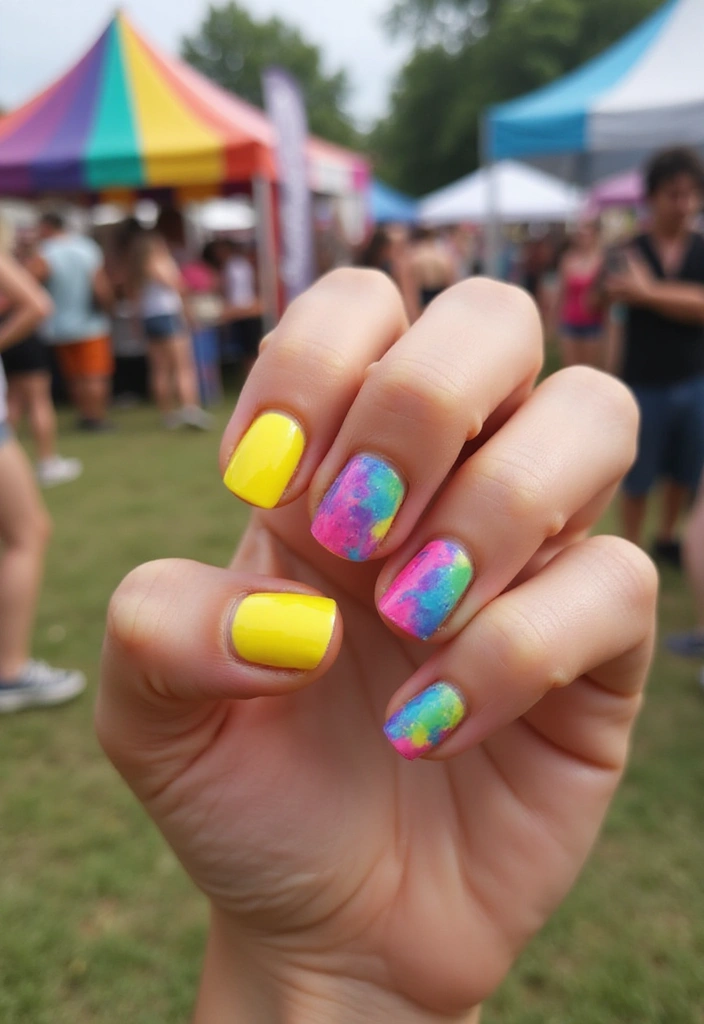 20 Summer Yellow Nails That Will Brighten Up Your Day (Don't Miss #10!) - 20. Fun Tie-Dye