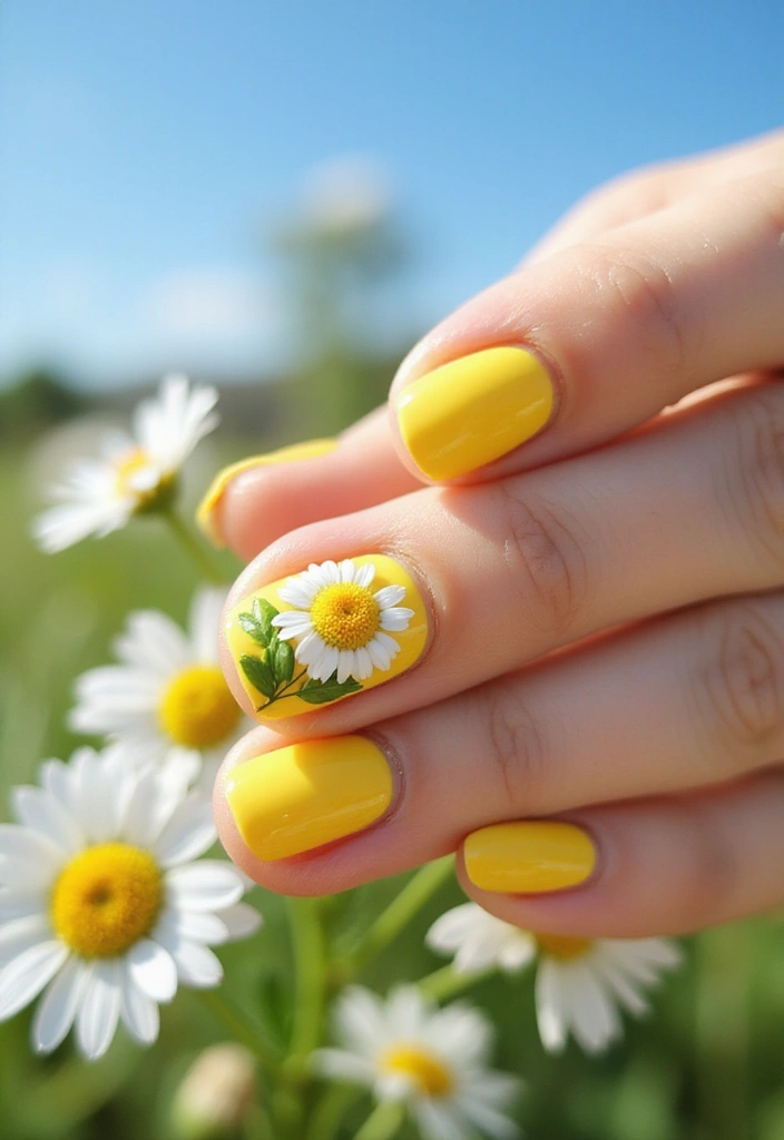 20 Summer Yellow Nails That Will Brighten Up Your Day (Don't Miss #10!) - 3. Daisy Daze