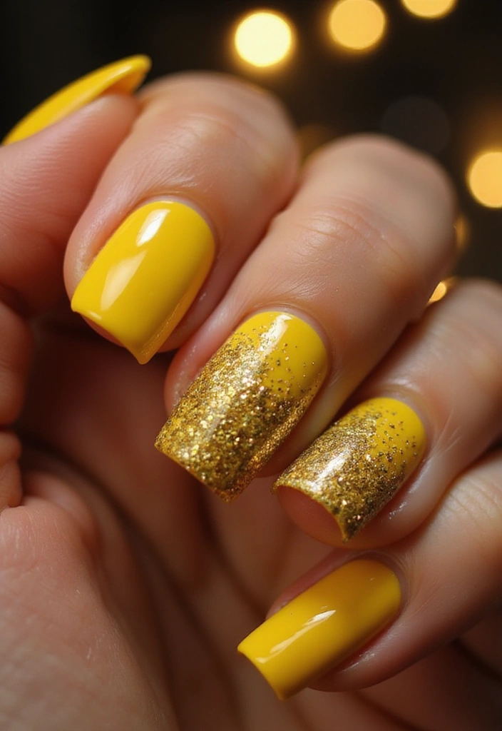 20 Summer Yellow Nails That Will Brighten Up Your Day (Don't Miss #10!) - 5. Glittering Sunshine