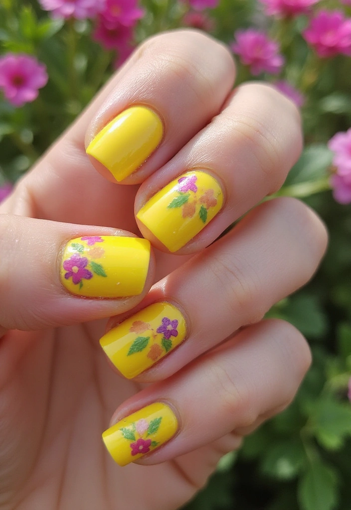 20 Summer Yellow Nails That Will Brighten Up Your Day (Don't Miss #10!) - 7. Floral Burst