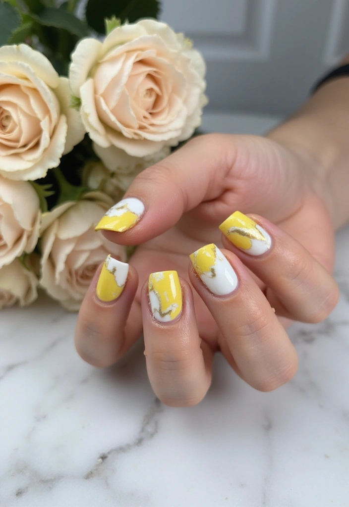 20 Summer Yellow Nails That Will Brighten Up Your Day (Don't Miss #10!) - 9. Unique Marble