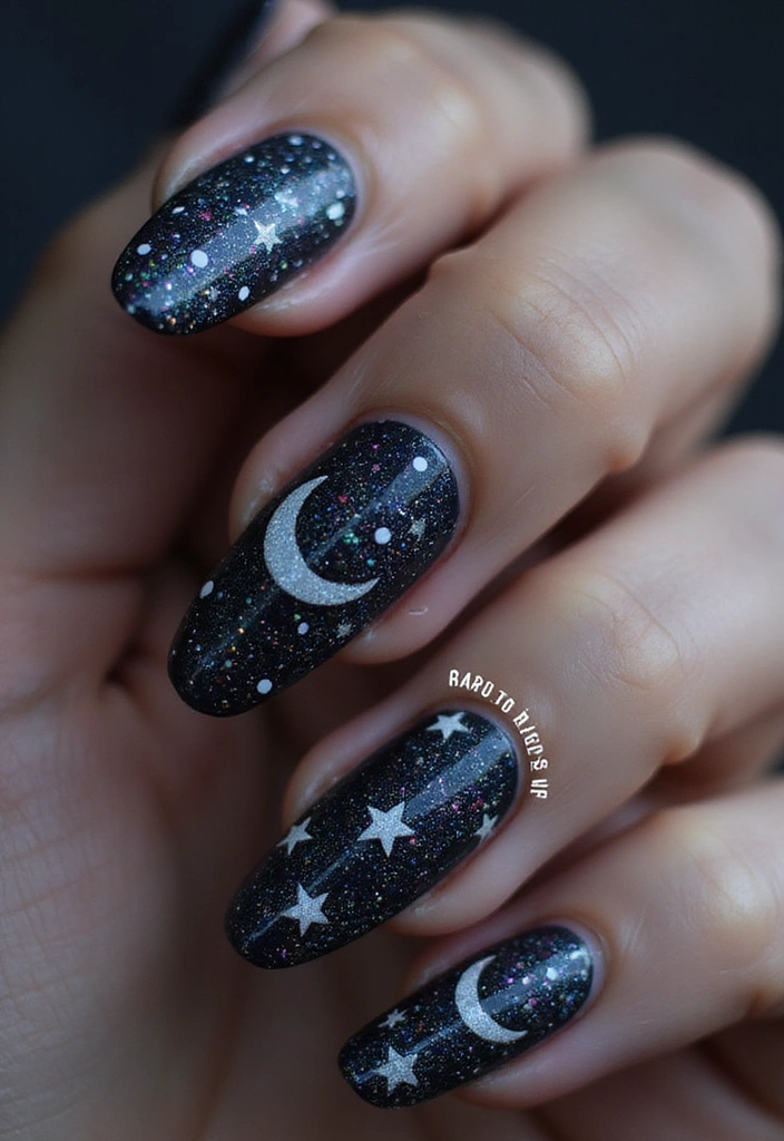 20 Trendy Spring Nail Art Ideas You Can’t Miss (Especially #1!) - 20. Sparkly Starry Night Nails