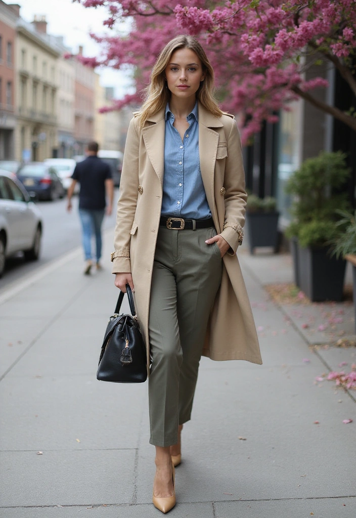 23 Cold Spring Outfits That Will Keep You Stylish and Warm (You Won't Believe #12!) - 2. Stylish Trench Coat Over a Denim Jacket
