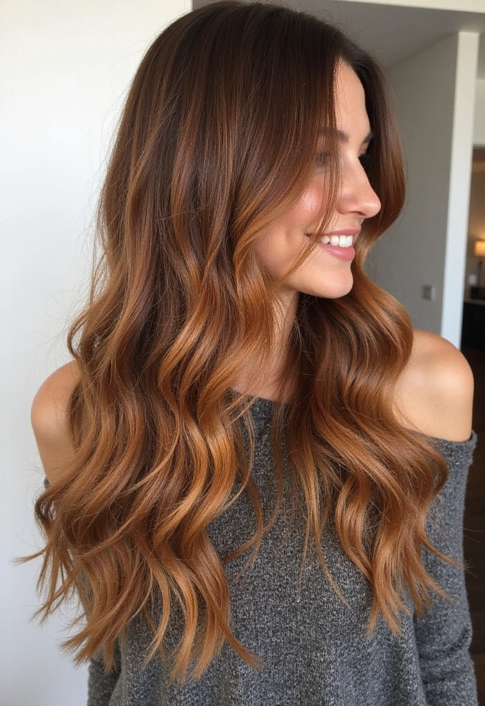 23 Must-Try Balayage Ideas for Long Hair Brunettes This Season! - 11. Warm Maple Balayage