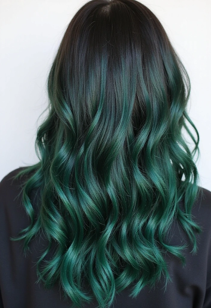 23 Must-Try Balayage Ideas for Long Hair Brunettes This Season! - 21. Forest Green Balayage