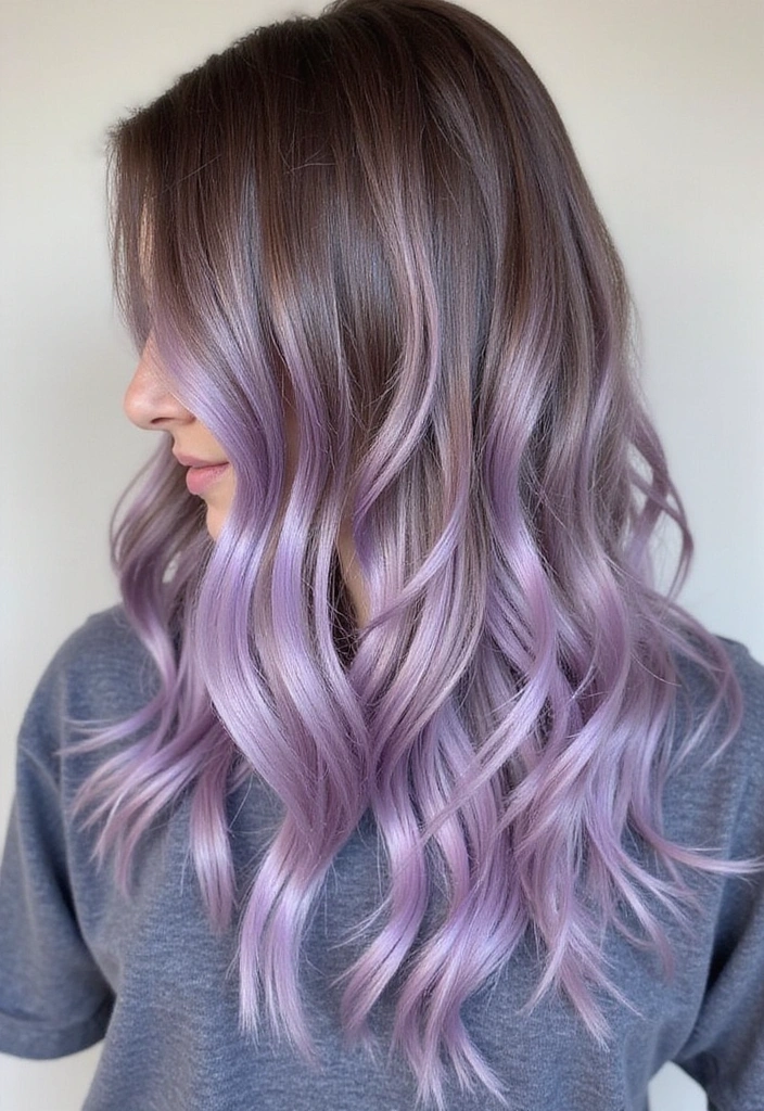 23 Must-Try Balayage Ideas for Long Hair Brunettes This Season! - 22. Soft Lavender Balayage