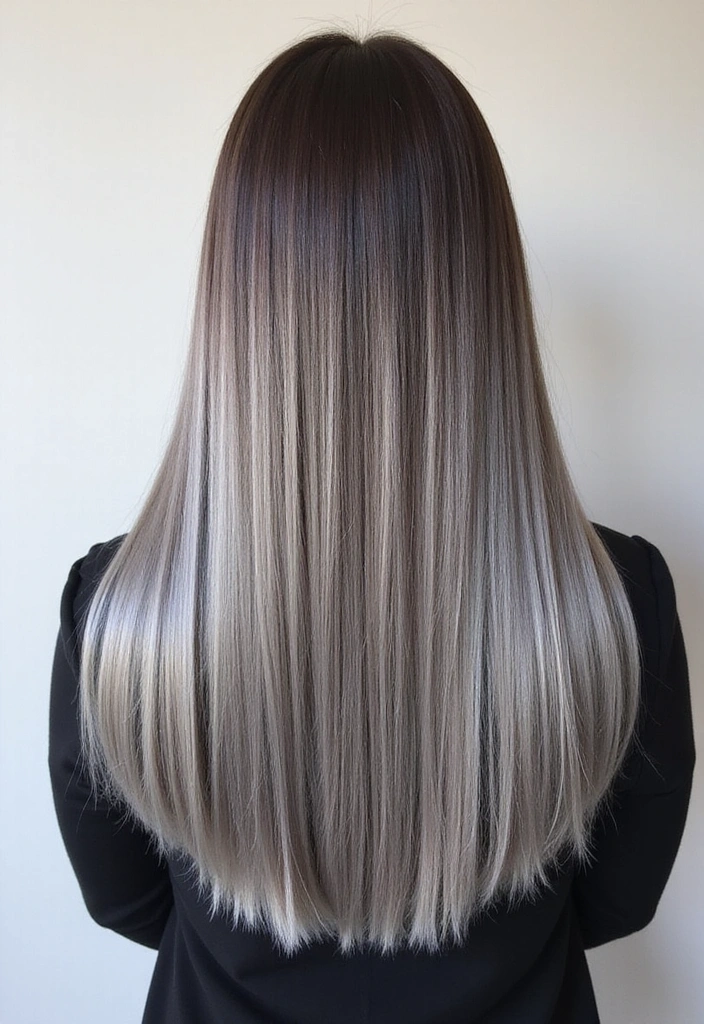 23 Must-Try Balayage Ideas for Long Hair Brunettes This Season! - 24. Silver Ash Balayage