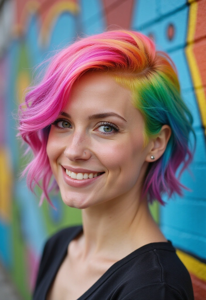 23 Pixie Cuts Perfect for Every Face Shape (Find Your Best Match!) - 22. Vibrant Rainbow Pixie for the Bold