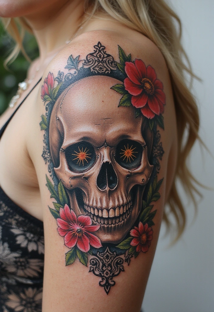 23 Rococo Revival Tattoos for the Baroque Beauty in You - 12. Rococo Style Skull Tattoos