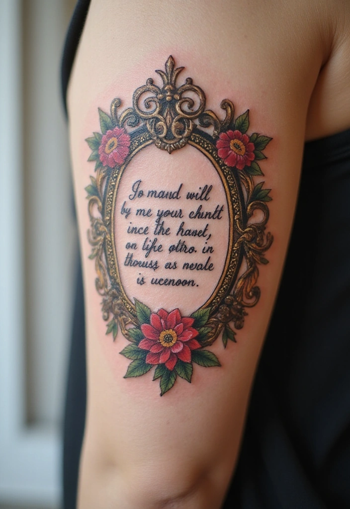 23 Rococo Revival Tattoos for the Baroque Beauty in You - 9. Rococo Frames with Quotes