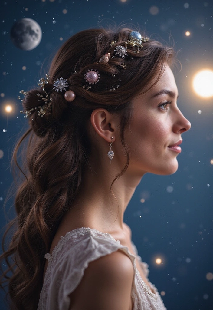 24 Aura Beauty Hairstyles That Glow With Celestial Vibes - 13. Infinity Twist with Celestial Clips