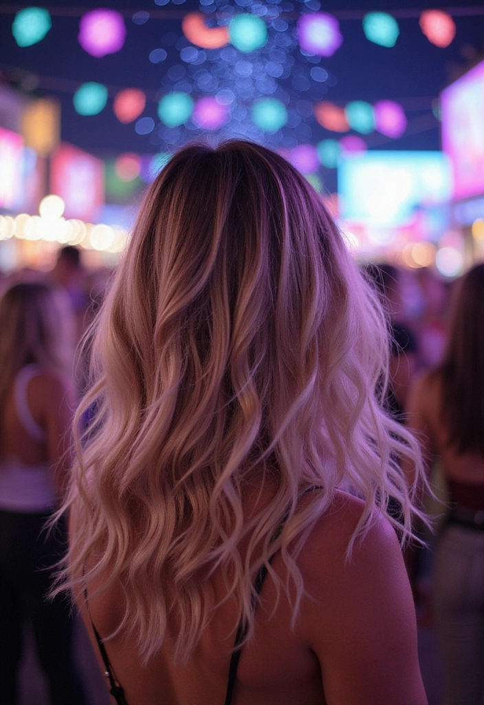 24 Aura Beauty Hairstyles That Glow With Celestial Vibes - 3. Cosmic Waves with Glittery Highlights
