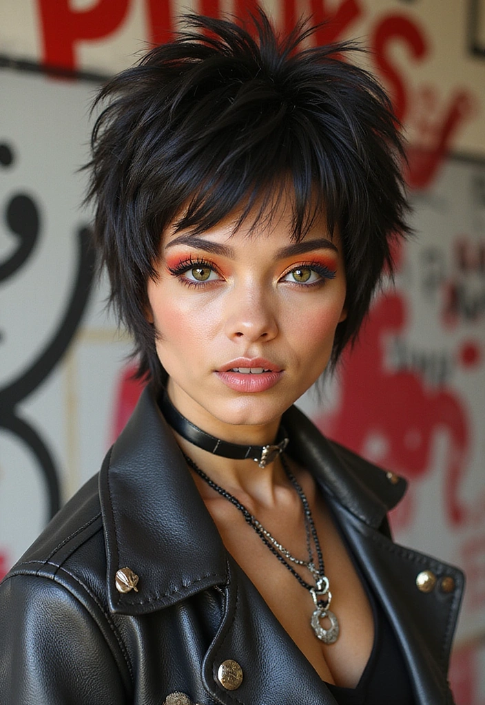 24 Dolled Up Makeup and Hair Looks Straight Out of a Vintage Dream - 18. Vibrant 1970s Punk Rock Style