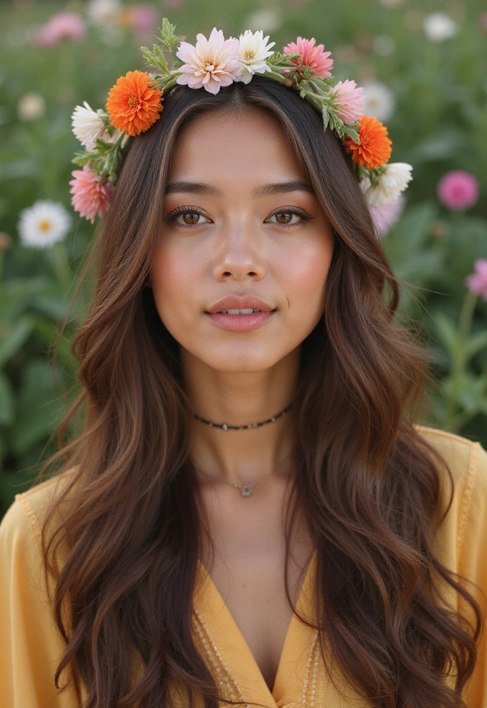 24 Dolled Up Makeup and Hair Looks Straight Out of a Vintage Dream - 9. Timeless 1960s Hippie Chic