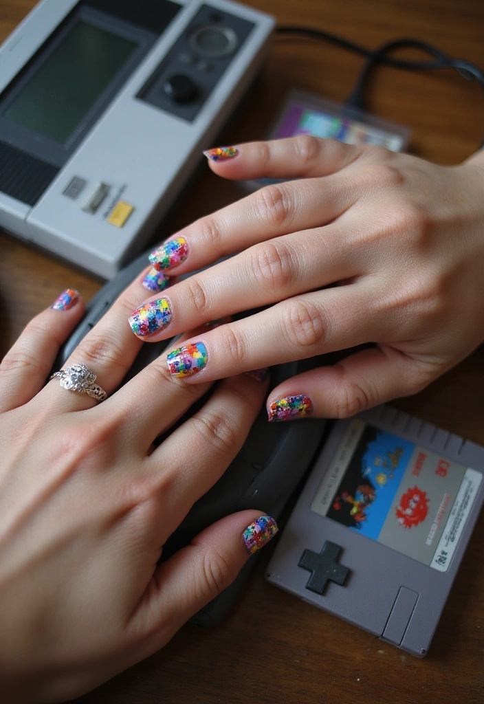 24 Player One-Inspired Nail Art for the Ultimate Gaming Babe - 1. Pixel Perfect Nails