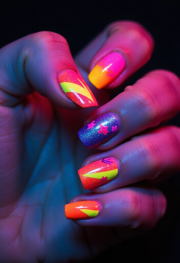 24 Player One-Inspired Nail Art for the Ultimate Gaming Babe - 9. Neon Nights