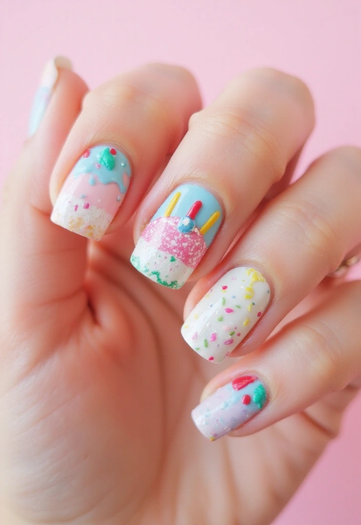 24 Trendy Birthday Nails That'll Steal the Show at Your Celebration! - 13. Birthday Cake Inspired