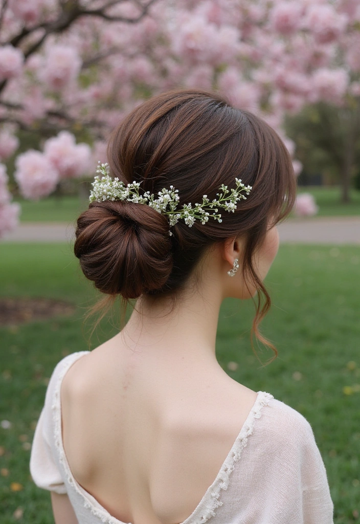 25 Castlecore Hairstyles That Belong in a Fantasy Film - 18. Enchanted High Bun with Flowers