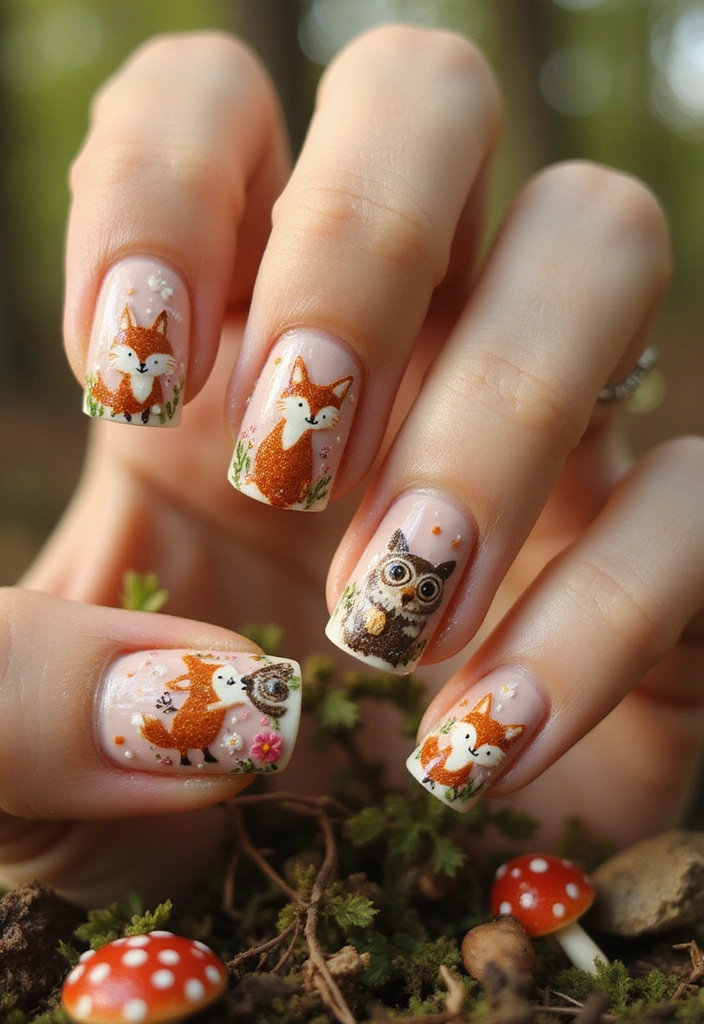 25 Creative Fairytale Nails Ideas to Enchant Your Friends! - 23. Woodland Creatures
