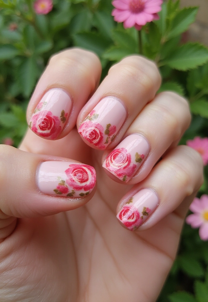 25 Creative Fairytale Nails Ideas to Enchant Your Friends! - 7. Rose Garden