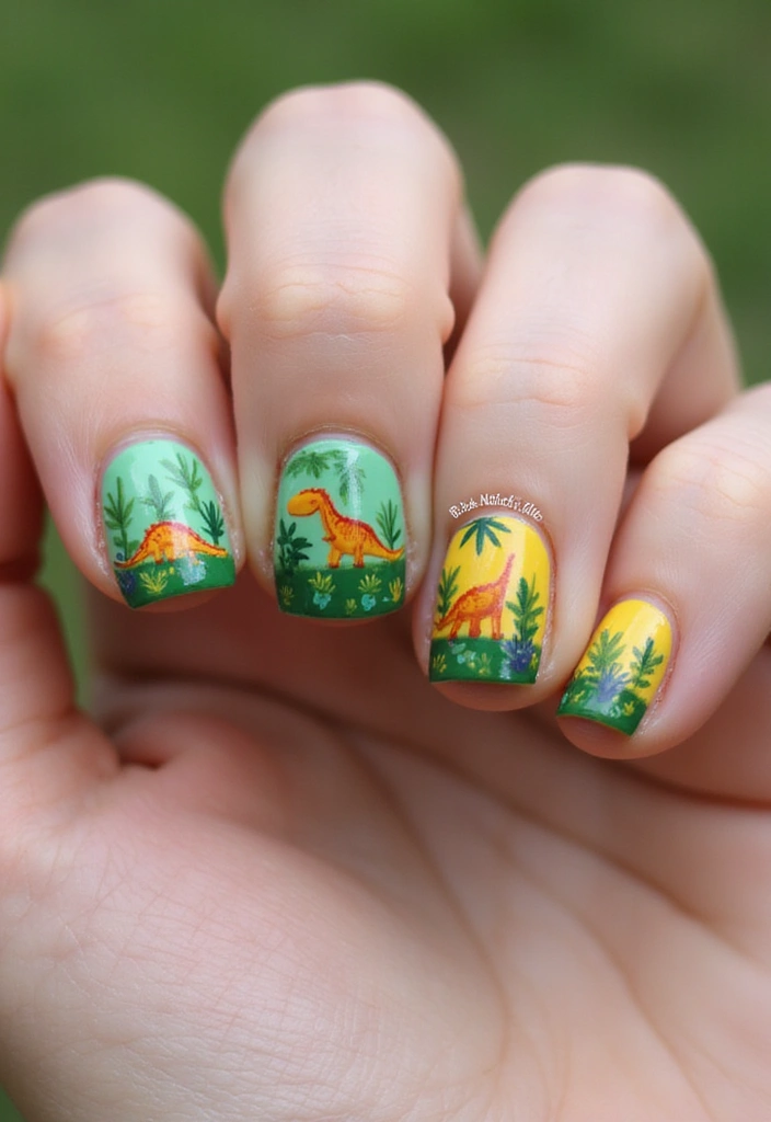 25 Creative Short Nails Designs for Kids That Will Inspire Fun! - 17. Adventure with Dinosaurs