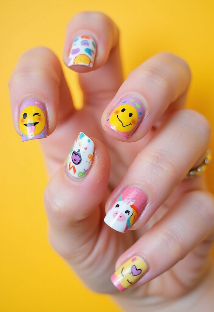 25 Creative Short Nails Designs for Kids That Will Inspire Fun! - 6. Fun Emoji Faces