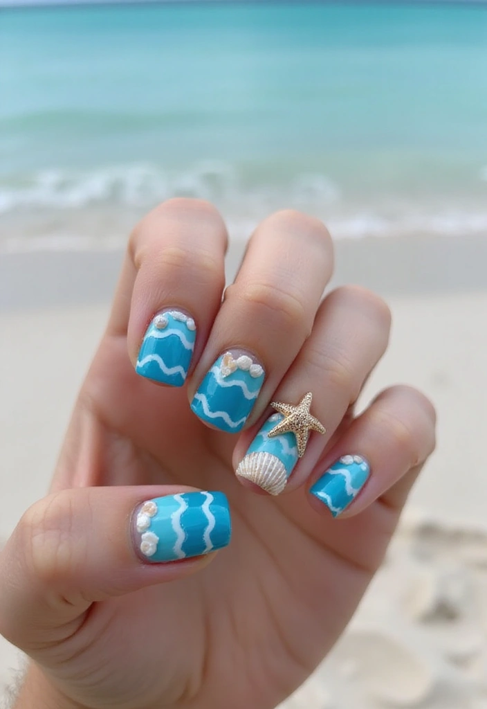 25 Creative Short Nails Designs for Kids That Will Inspire Fun! - 7. Ocean Waves