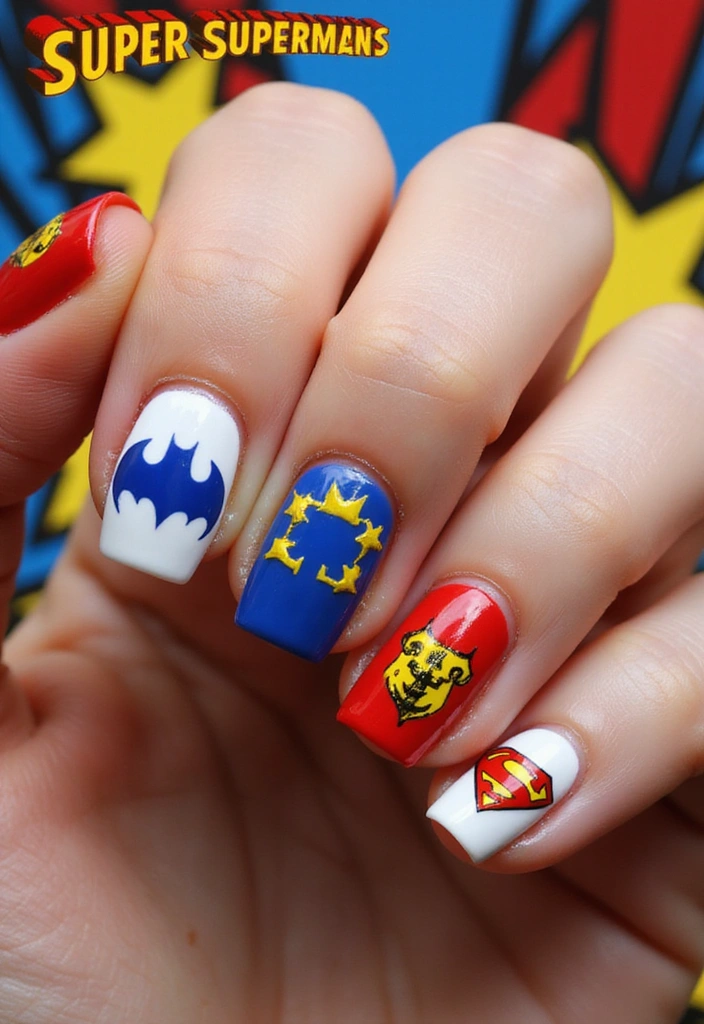25 Creative Short Nails Designs for Kids That Will Inspire Fun! - 8. Superhero Symbols