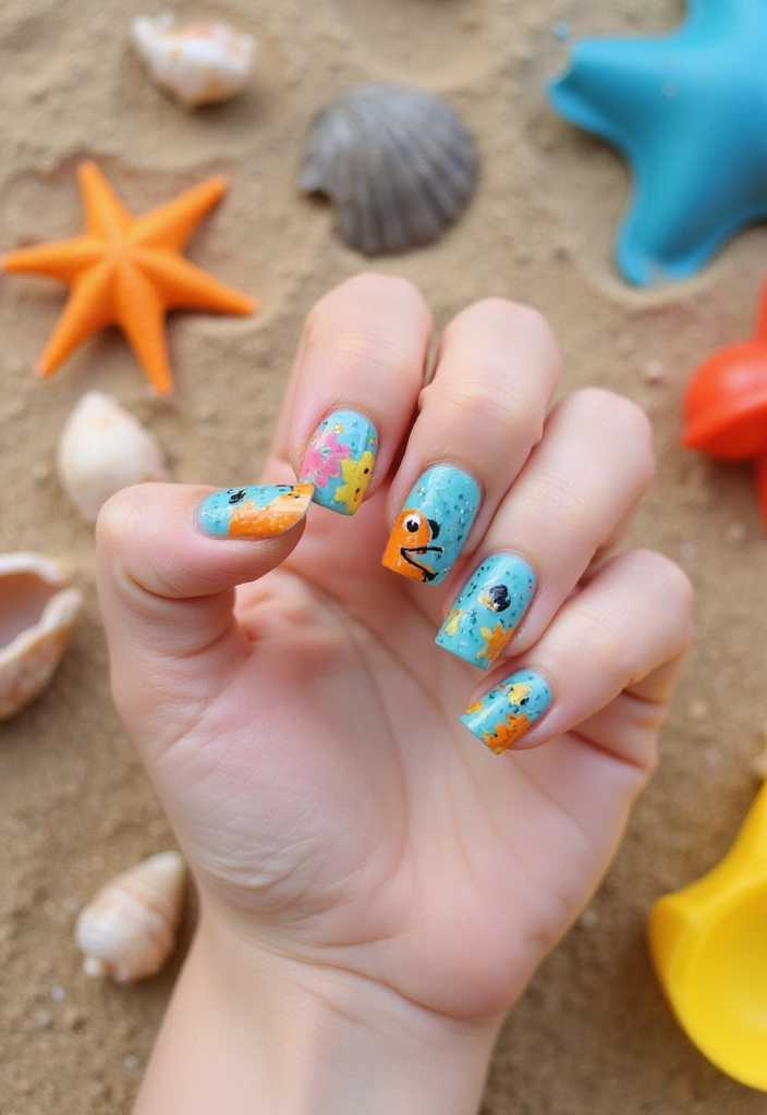 25 Cute and Easy Kids Nails Ideas That Will Make Every Little Girl Smile! - 10. Under the Sea
