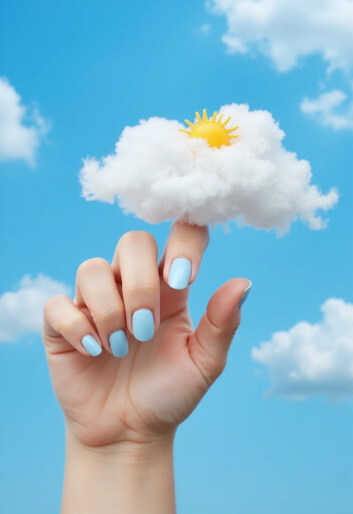 25 Cute and Easy Kids Nails Ideas That Will Make Every Little Girl Smile! - 12. Whimsical Clouds