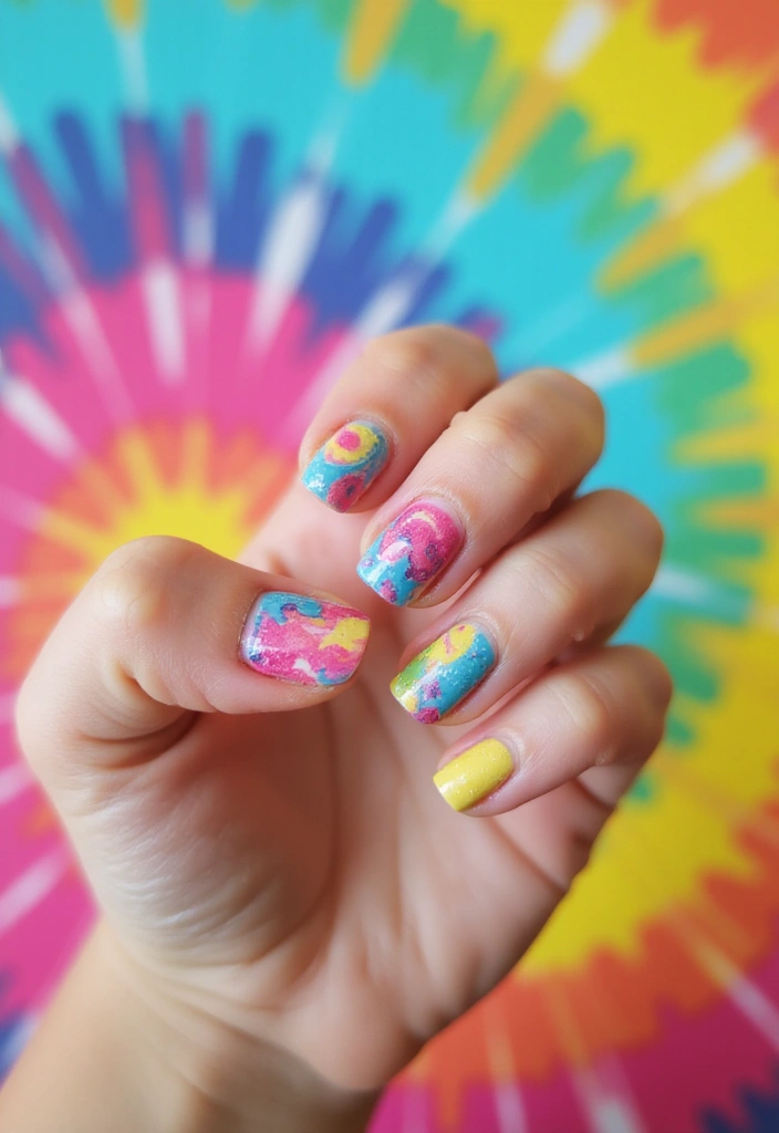 25 Cute and Easy Kids Nails Ideas That Will Make Every Little Girl Smile! - 13. Colorful Tie-Dye