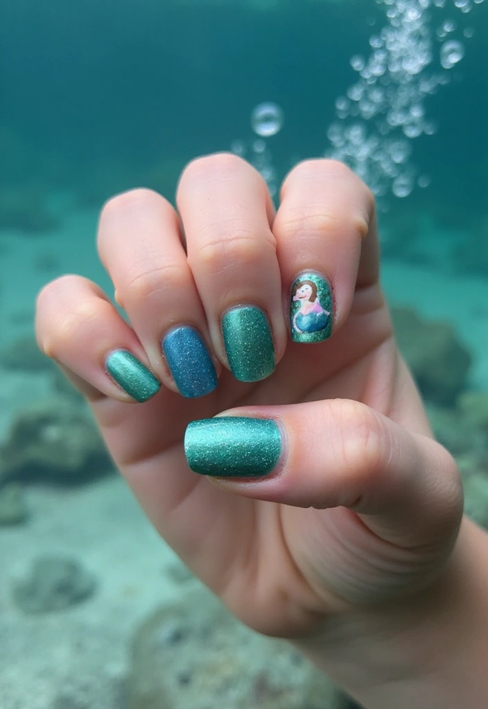 25 Cute and Easy Kids Nails Ideas That Will Make Every Little Girl Smile! - 14. Magical Mermaids