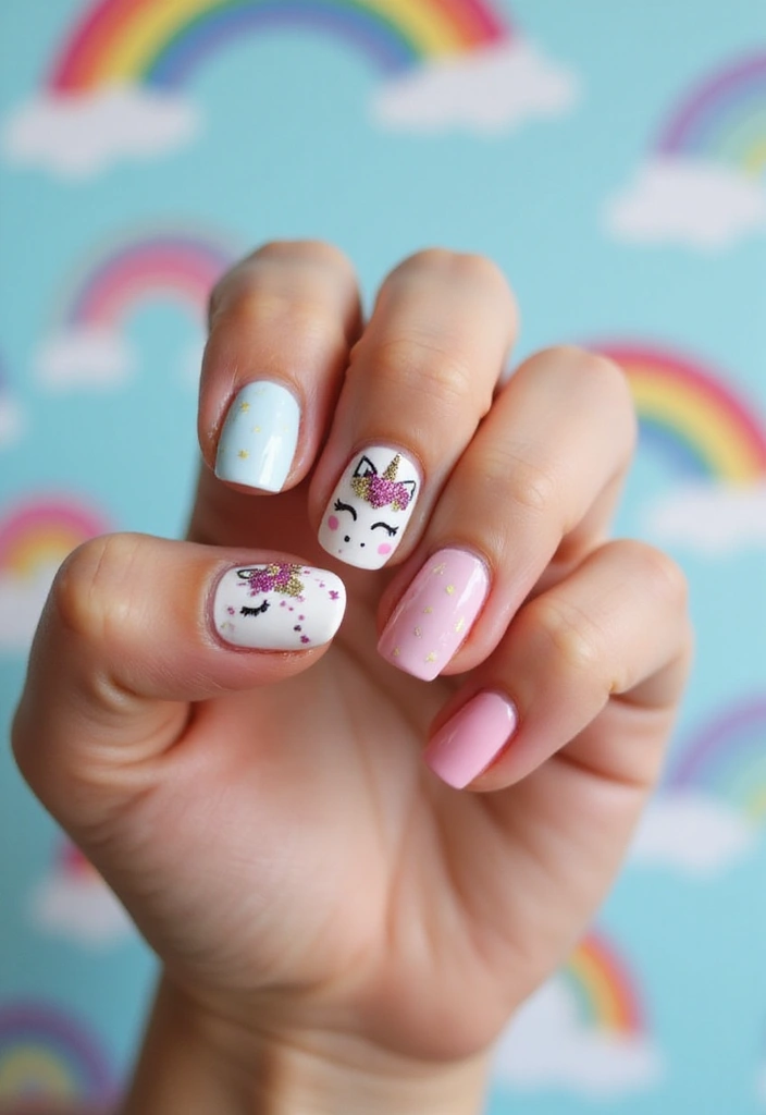 25 Cute and Easy Kids Nails Ideas That Will Make Every Little Girl Smile! - 6. Magical Unicorns