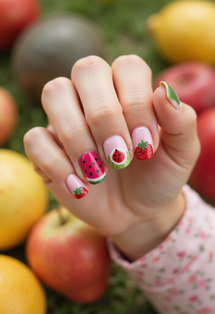 25 Cute and Easy Kids Nails Ideas That Will Make Every Little Girl Smile! - 9. Cute Fruit Slices