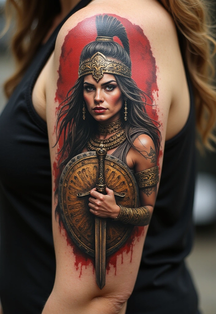26 Goddess Complex Tattoos That Channel Pure Divine Energy - 2. The Warrior Goddess: Strength and Courage