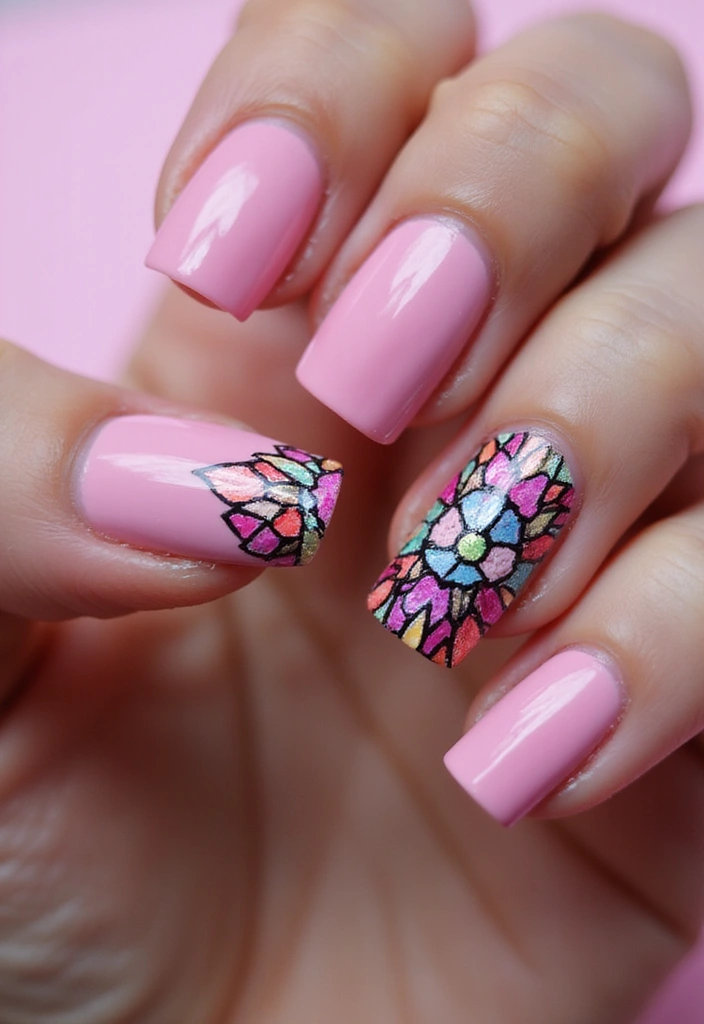 26 Pink Nail Designs That Will Make Your Friends Jealous (You Won't Believe #12!) - 15. Pink Stained Glass