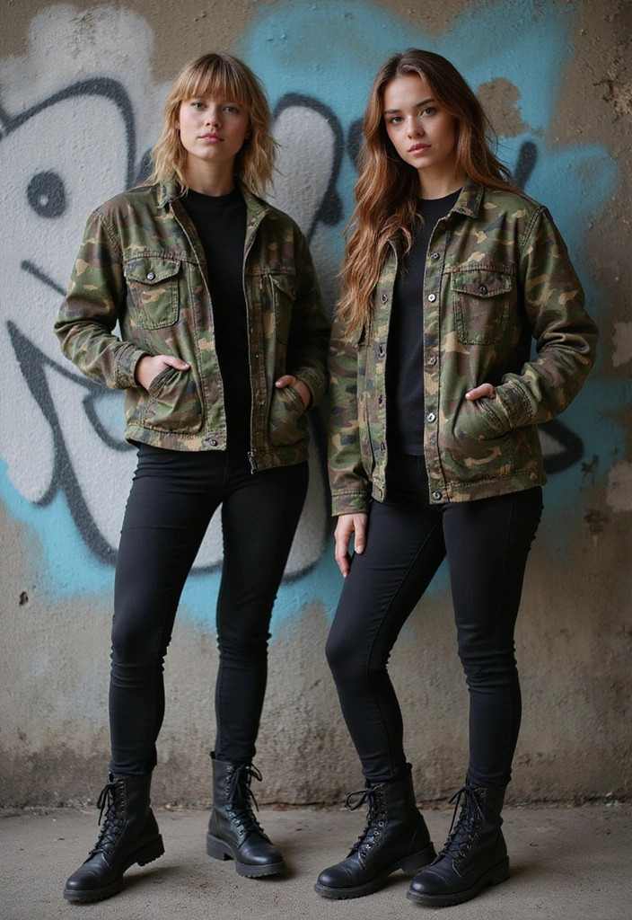 26 Seeing Double Outfit Trends That Turn Twinning Into Art - 17. Camo Cool