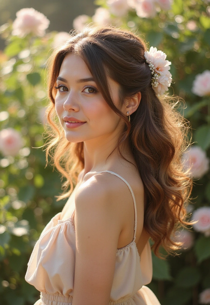 27 Celebrity-Inspired Short Hair Ideas for Women to Try Now! - 26. Romantic Half-Up Style: Inspired by Natalie Portman