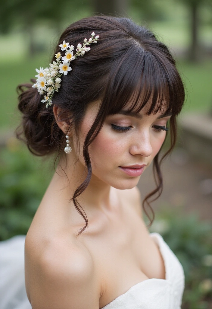 27 Gorgeous Butterfly Haircuts with Layers You Can't Miss! - 3. Romantic Updo with Layered Bangs