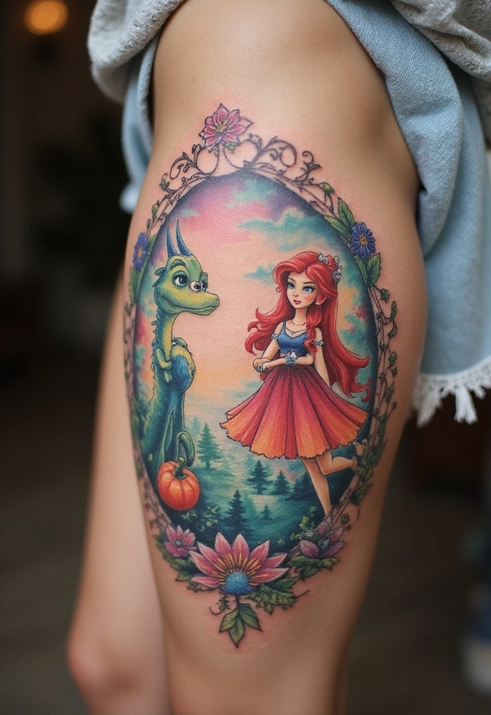 27 Leg Tattoos Ideas for Women That Are Works of Art on Skin! - 14. Whimsical Fairytales